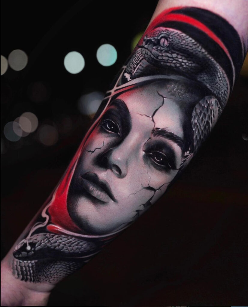 Medusa devil lady for Declan! Thanks for always getting cool tattoos man!  #medusatattoo #snaketattoo #ladyheadtattoo #blackandgreytatto... | Instagram