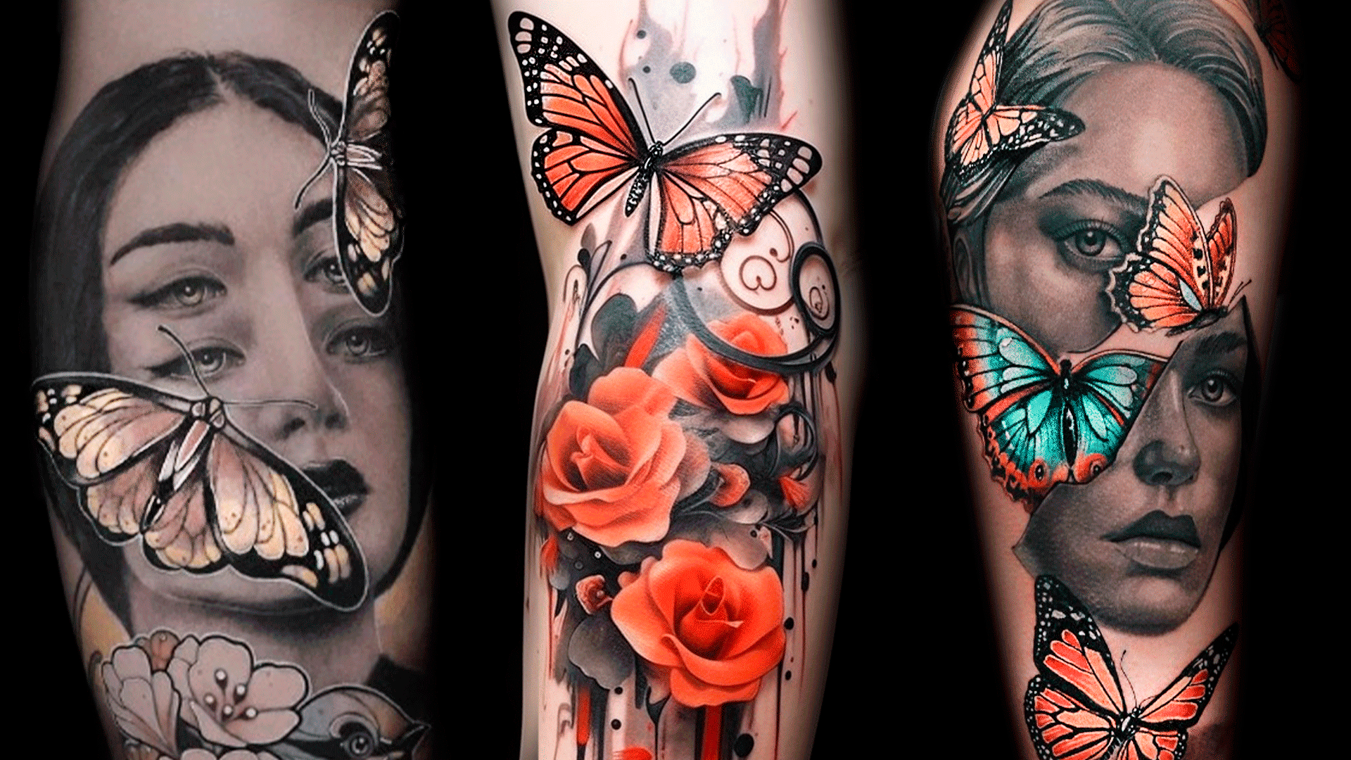 three butterfly tattoos