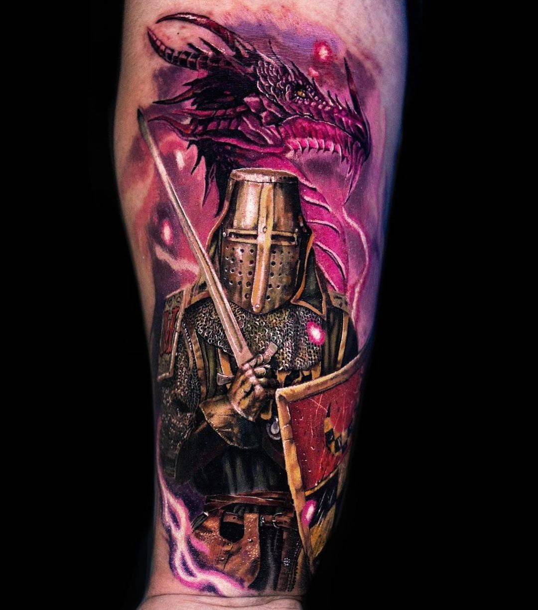 Shield & Swords Tattoo Design - Black