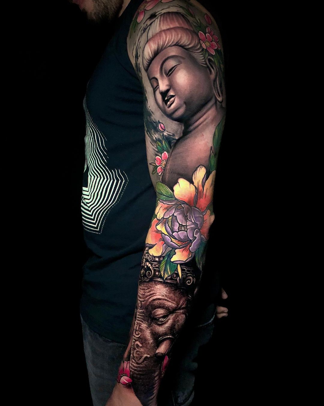 Lexica - White woman, arm tattoo snake lotus, black hair