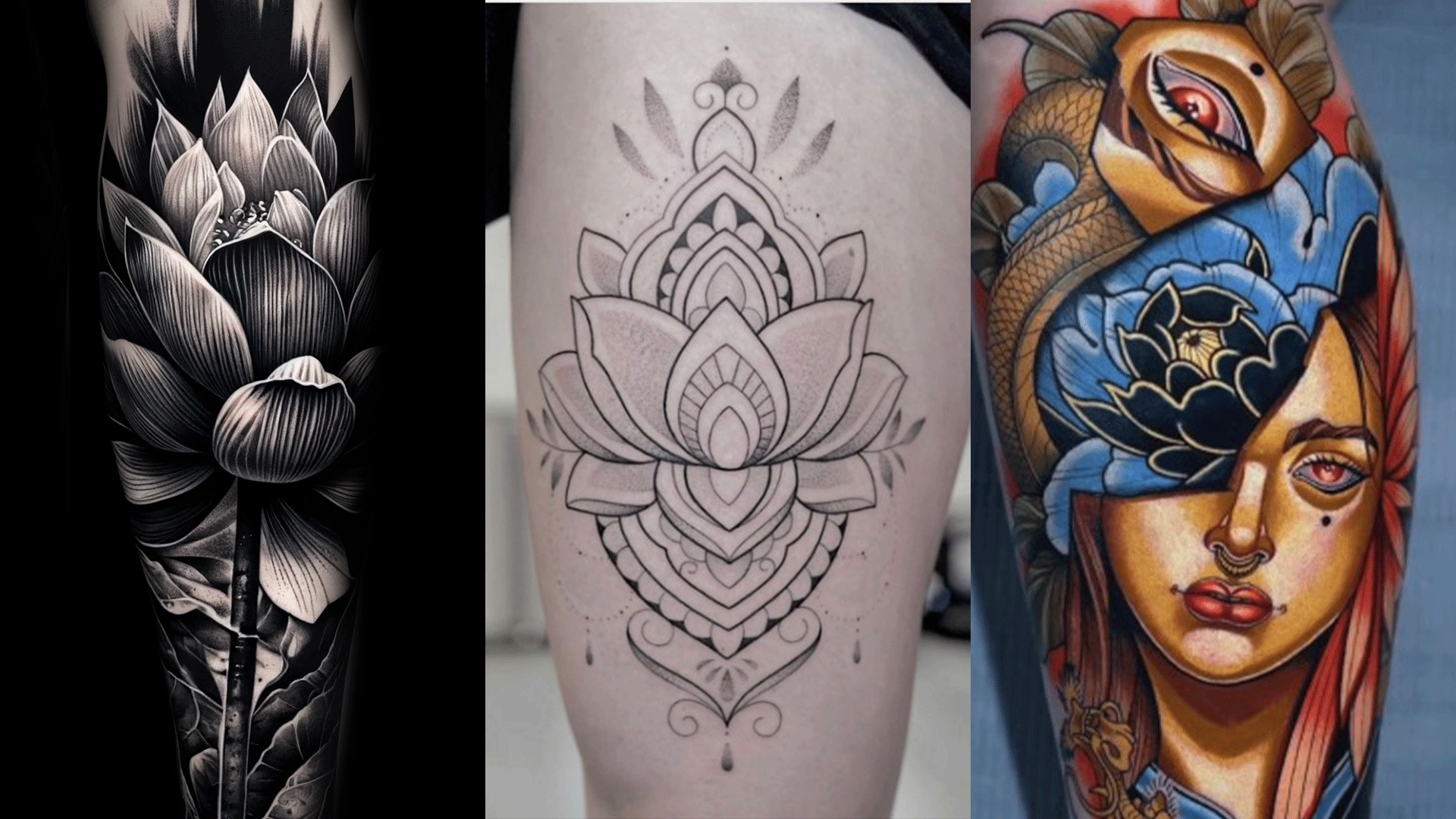 Fine line lotus flower tattoo on the upper arm