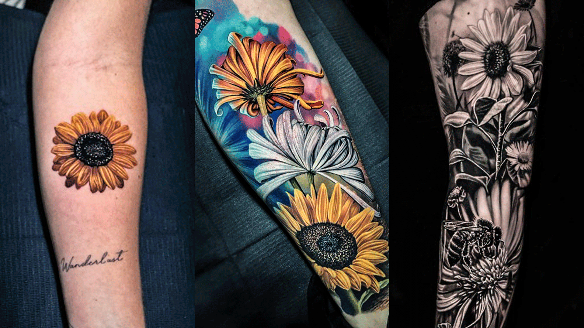Sunflower Tattoo set of 3, Floral Tattoo, Temporary Tattoo, Fake Tattoos -  Etsy