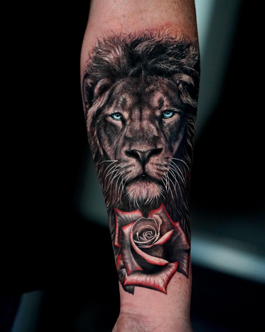 Realistic Color Lion Portrait tattoo made by Giena Revess a traveling Tattoo  Artist. Sleeve Tattoo. | Mens lion tattoo, Lion tattoo, Wildlife tattoo