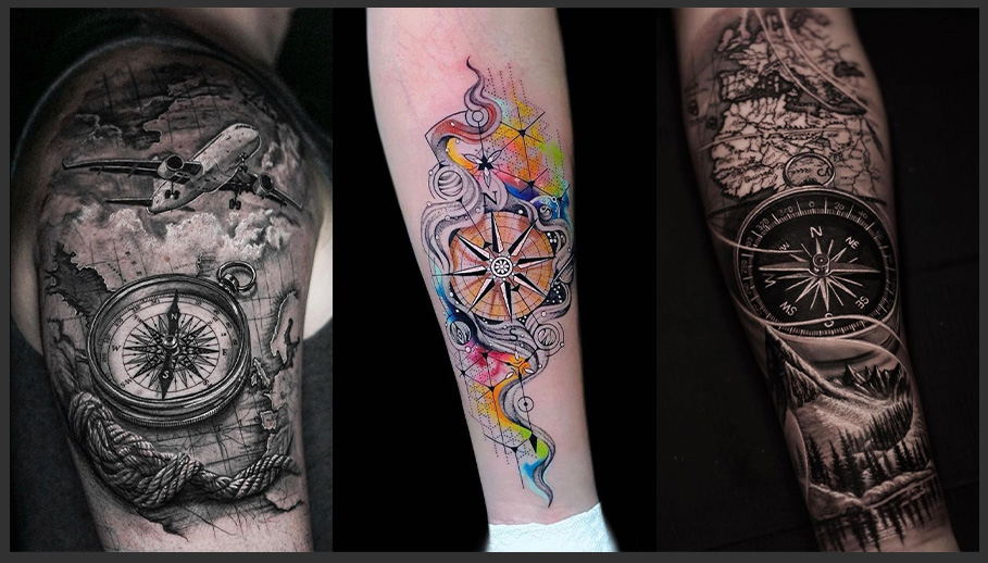 Black and Grey Compass Tattoo Design – Tattoos Wizard Designs