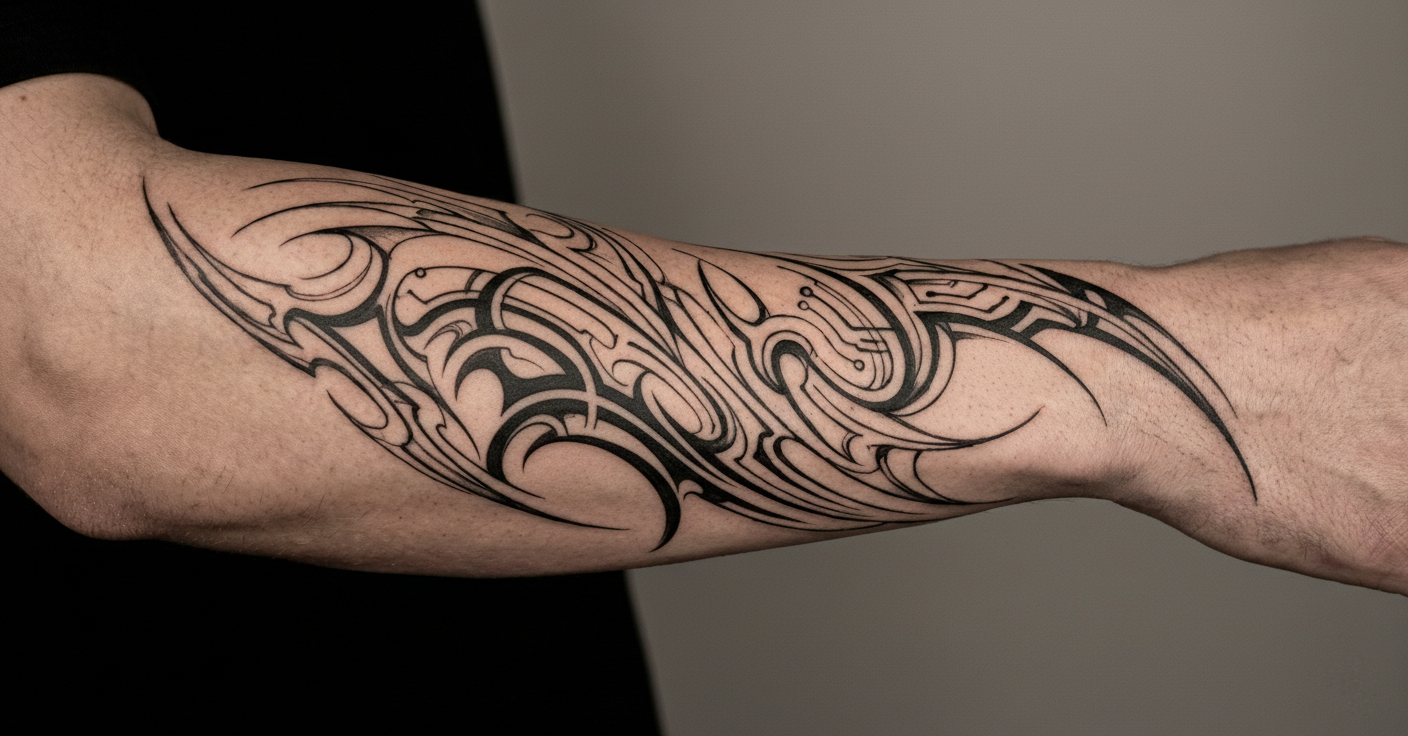 cyber sigilism forearm arm tattoo biomechanical tribal.png tattoo by Inknation Studio NYC.realism-tattoo-arm